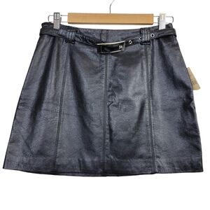 Wilsons Leather Maxima Vintage Belted Mini Skirt Size 10 Black 90s Y2K Grunge